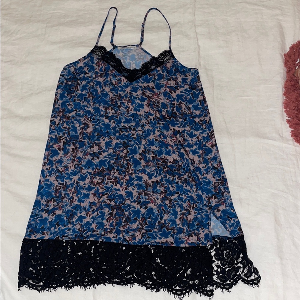 Rebecca Minkoff Blue Floral Dress with Black Lace